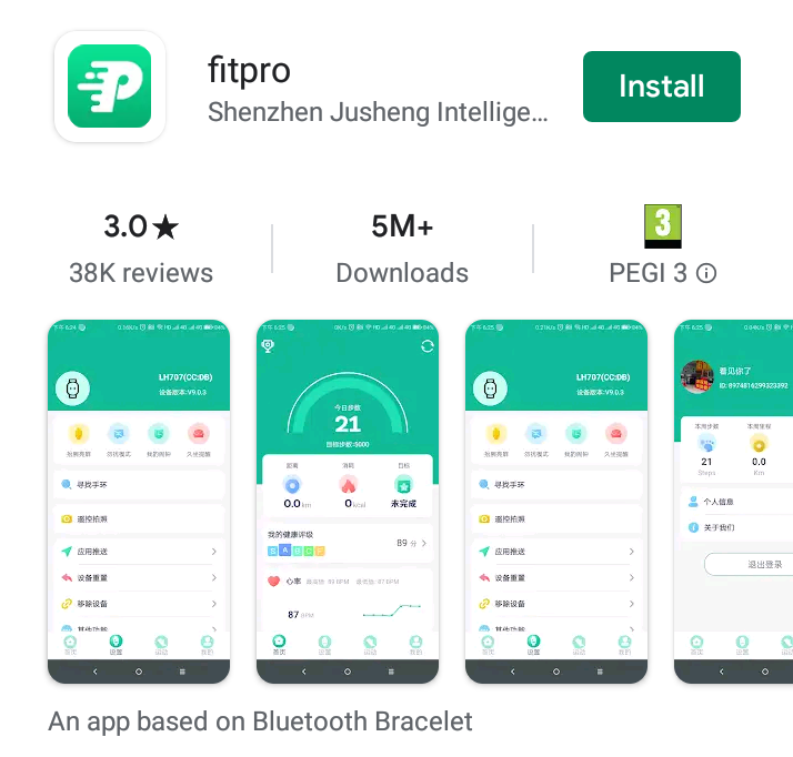 FitPro app menu in Google Play Store