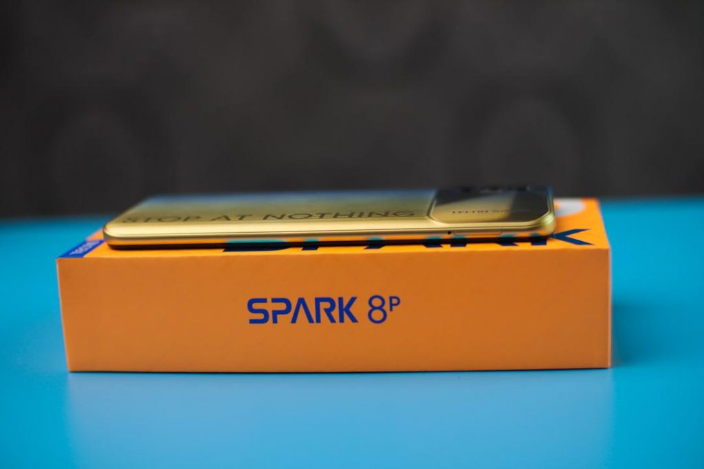 Side view of Tecno Spark 8P smartphone box