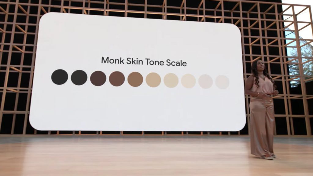 Keynote presentation at Google I/O 2-22 showing the Monk Skin Tone Scale
