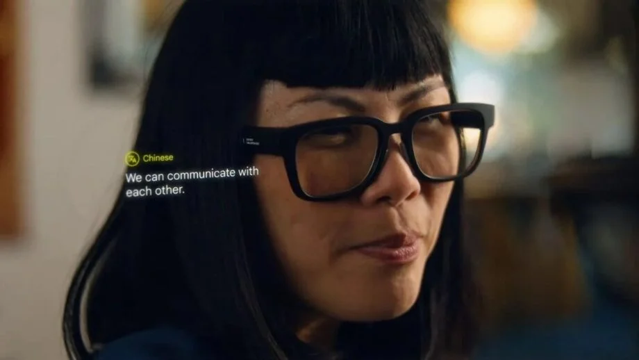 Woman wearing black Google AR Glasses