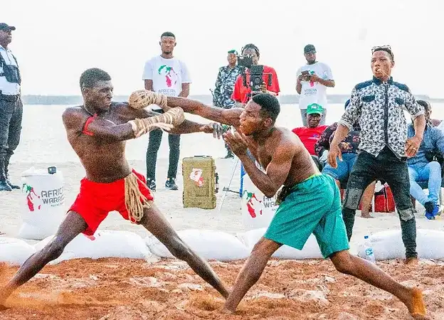 Two Dambe warriors in a contest